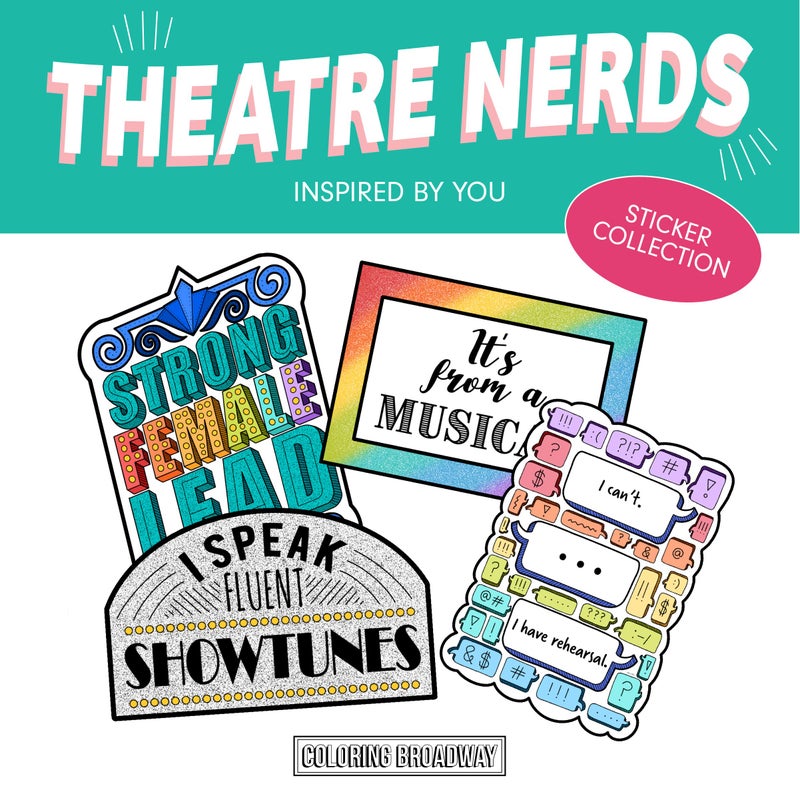 Coloring Broadway - Theatre Nerds Musical Stickers (Set of 4-2.5"x3"), Musical Theater Merchandise, Die-Cut & Bubble Free Vinyl, Ideal Gift for Theater Lovers, Broadway Stickers - Image 1